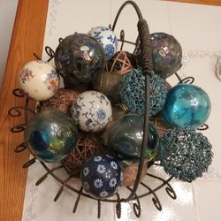 Metal Basket With Glass/Metal Balls - 17"