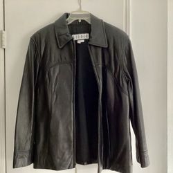 1990s Siena Studio Women’s Size Large (Men’s Small/Medium) Black Leather Jacket Zipper Front Unisex