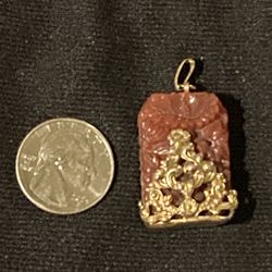 Red Jade And Gold Pendant