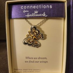 Stainless Steel Butterfly Pendant Yellow & Pink Plate with 18-20" Adjustable Chain Hallmark