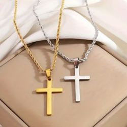 STAINLESS STEEL CROSS PENDANT NECKLACE ( 19.68" CHAINS 1.18" PENDANT ) $12 EACH!!