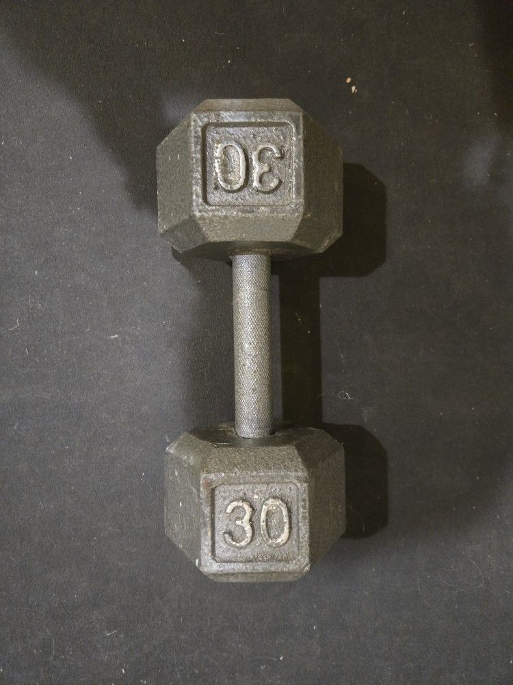 Single 30lb Metal Hex Dumbbell