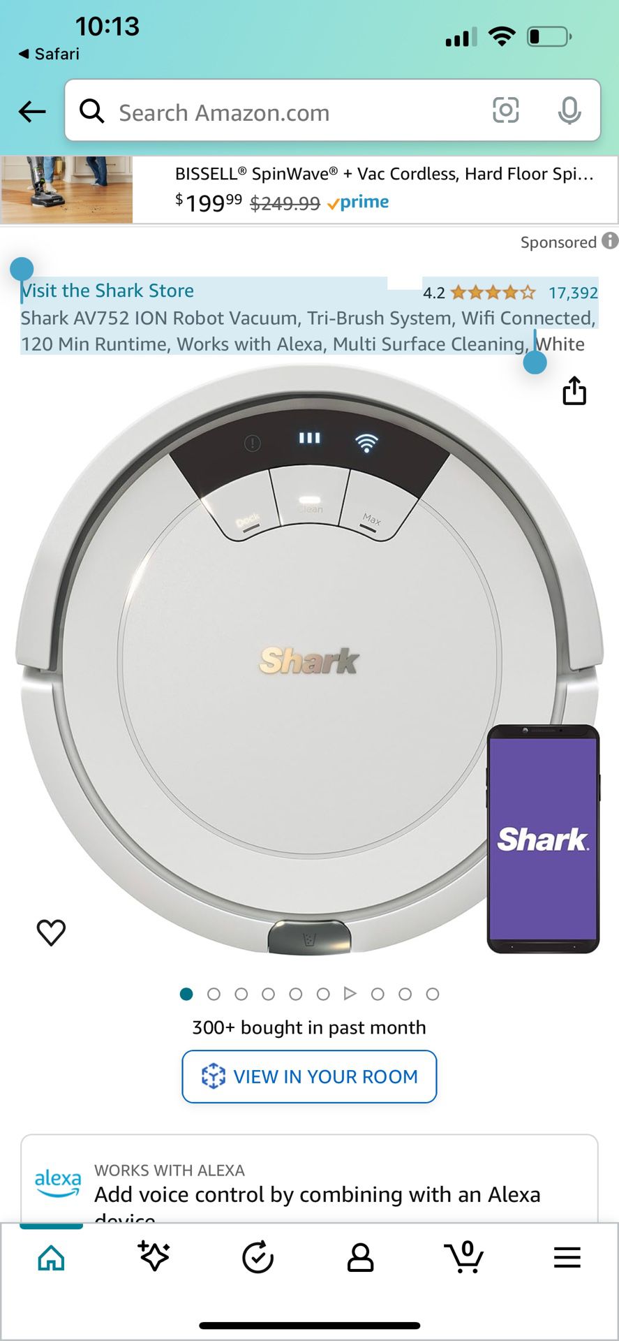 Brand New sealed in the Box  Shark AV752 ION Robot Vacuum, Tri-Brush System, Wifi Connected, 120 Min Runtime, Works with Alexa, Multi Surface Cleaning