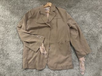 Khaki Blazer with Sequin Lace Split Back Asymmetric Deconstructed Jacket Size:Free