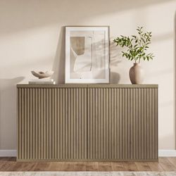 Set of 2，Buffet Cabinet with Storage Accent Sideboard Modern Credenza with Doors & Shelves Fluted Media Console Mid Century Coffee Bar Table