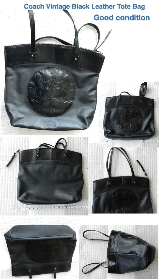 Coach Vintage Black Leather Tote Bag 
