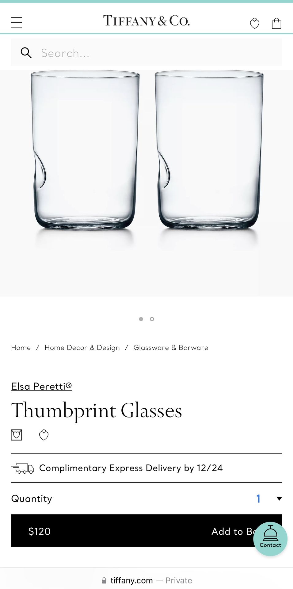 Authentic Tiffany Elsa Peretti Crystal Thumbprint Glasses