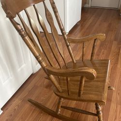 Vintage Solid Oak Rocking Chair Full Size