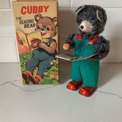 Vintage 1960’s Cubby The Reading Bear Mechanical Wind-up Toy