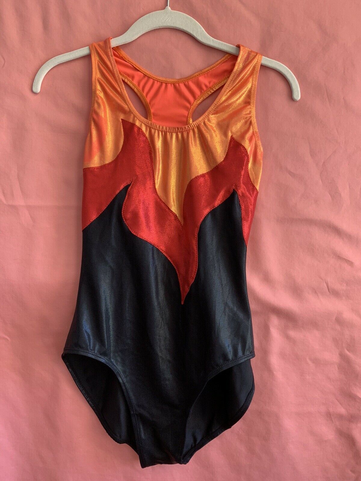 Fire baton twirling or dance leotard, flame design, child large
