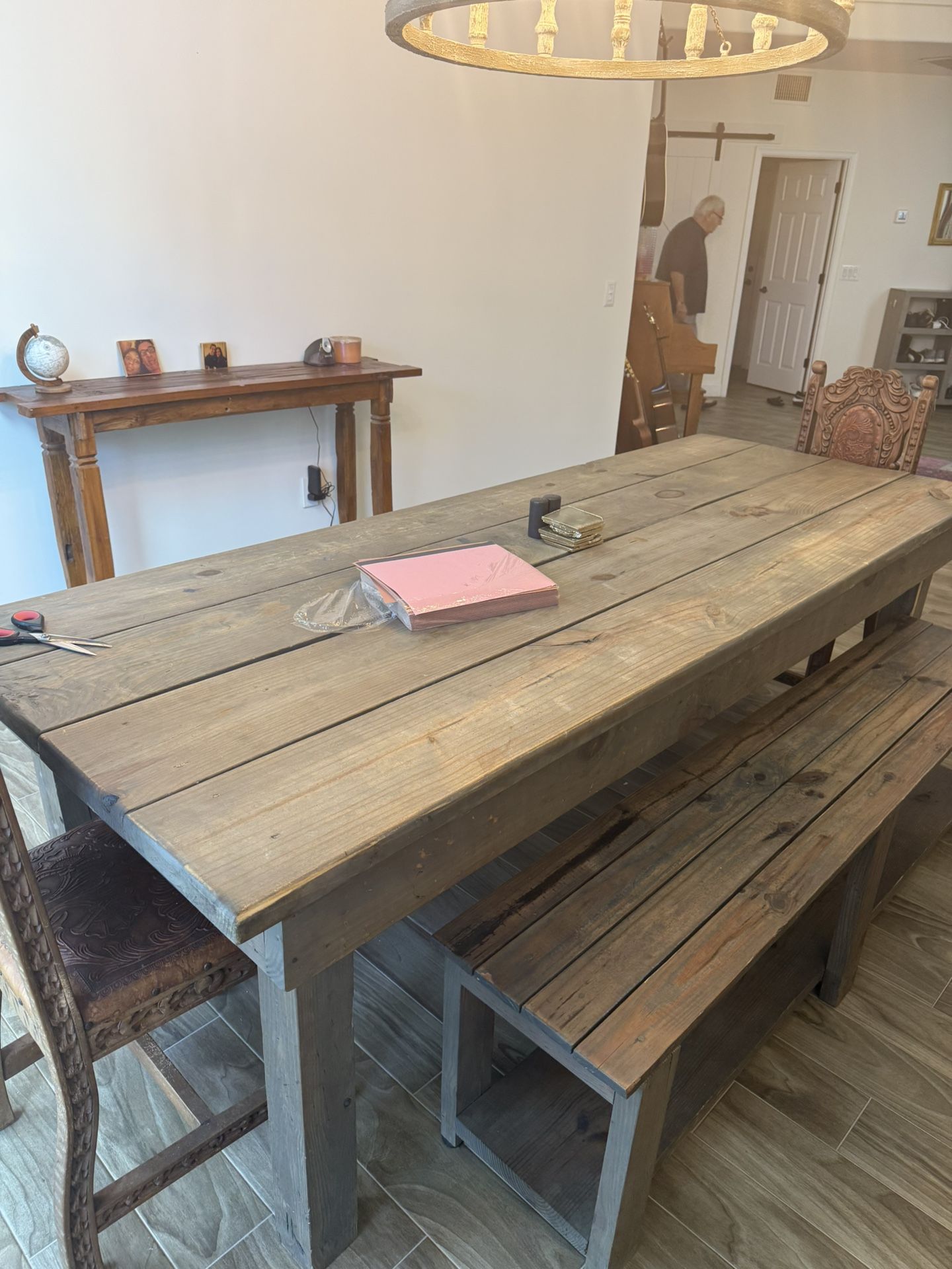 Handmade 9 foot dining room table, chair is not included