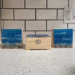 Beach W Real Sand On Jewelry Box W 2 Mini Beach Painting Wall Or Shelf Gift For Girl