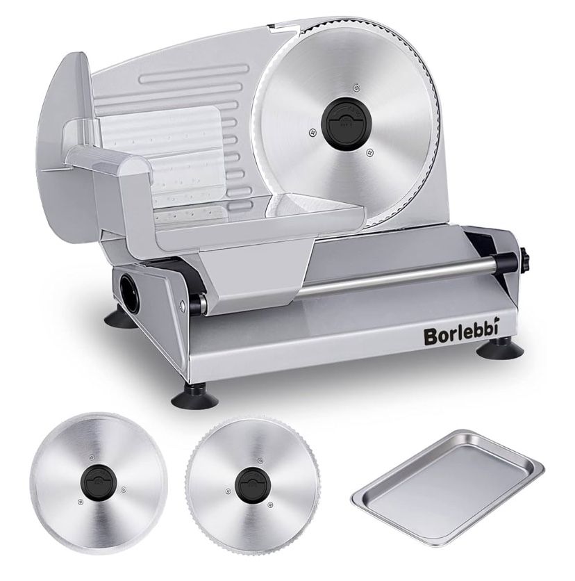 Borlebbi 200W Electric Food Slicer With 2 Removable 7.5” Blades
