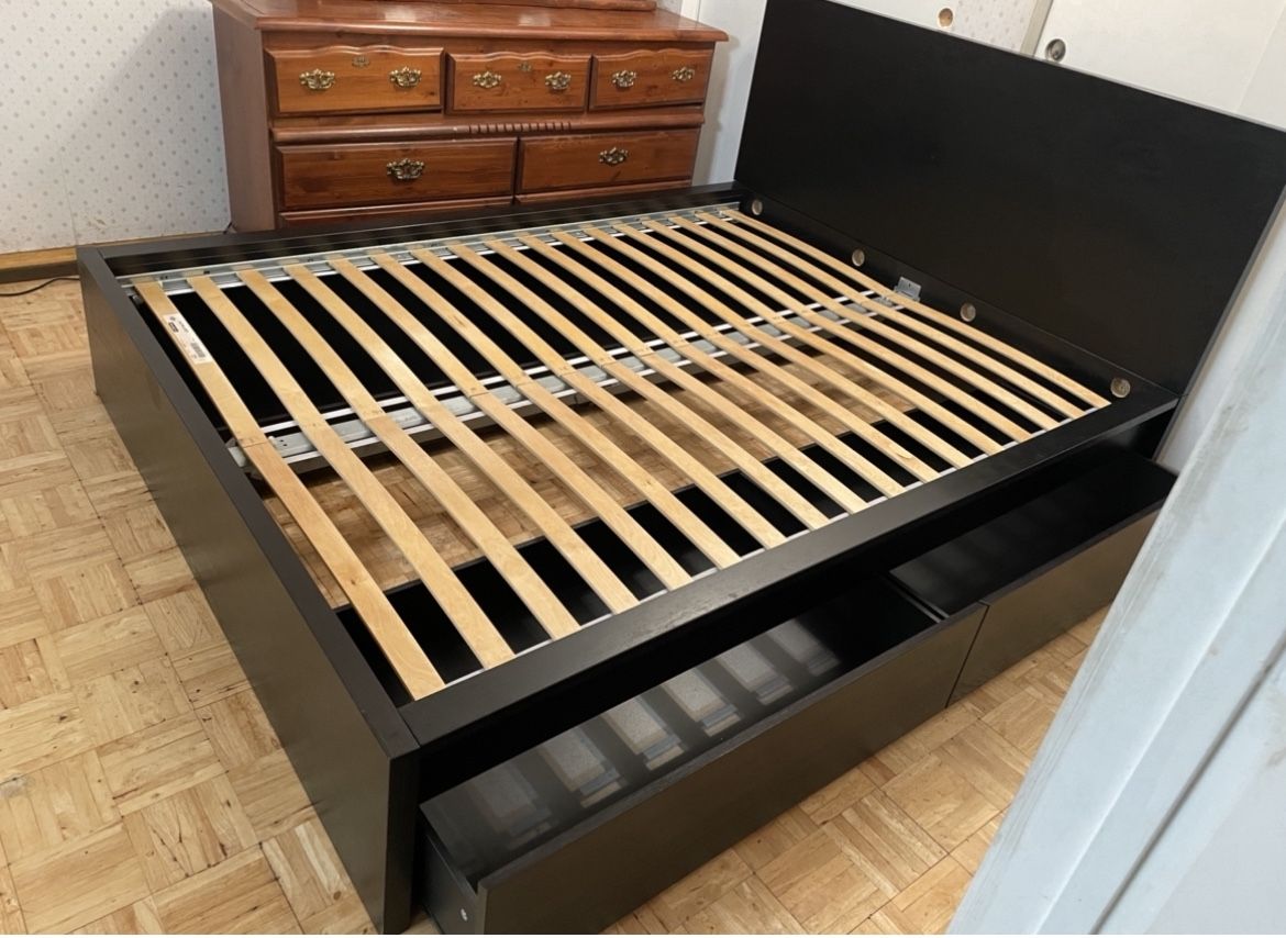 Queen Size Black IKEA Malm Bed Frame w/ 2 Drawers*Delivery Available* 