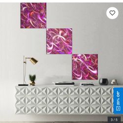 Designart 'Pink Watercolor Fractal Pattern' Abstract Art on Canvas - 3 Diamond Canvas Prints