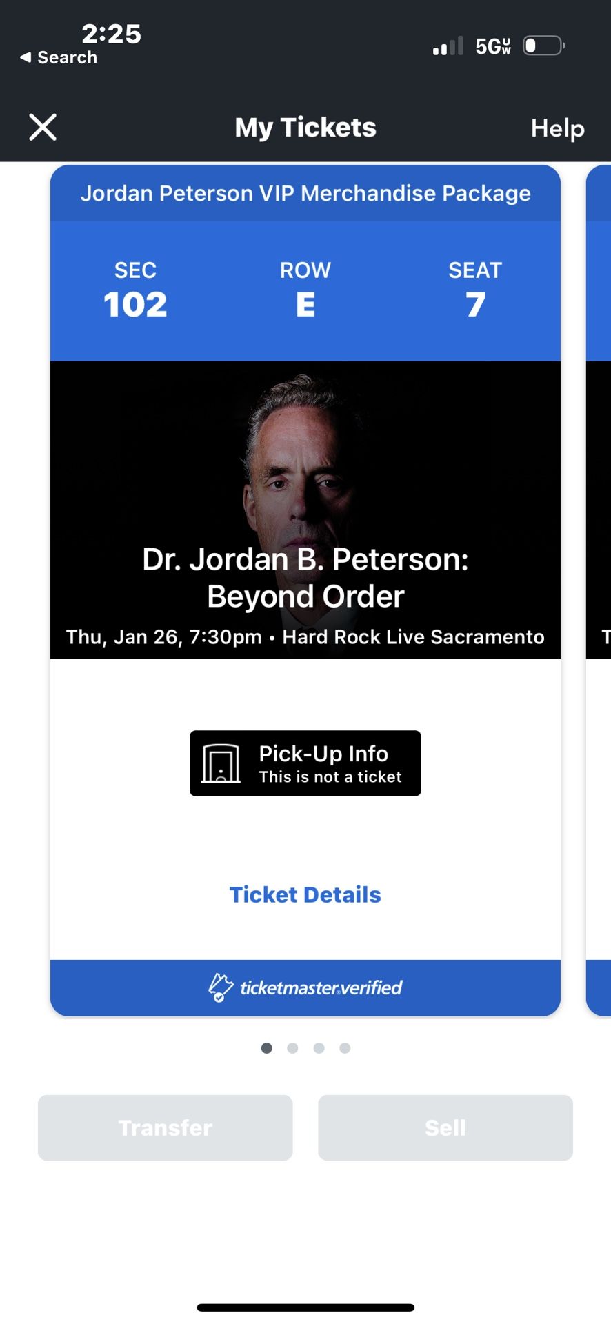 1 Ticket Jordan Peterson VIP Merch Jan 26 7:30pm