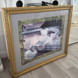 Ornate Gold Framed Swan Art Print - 39” x 34”