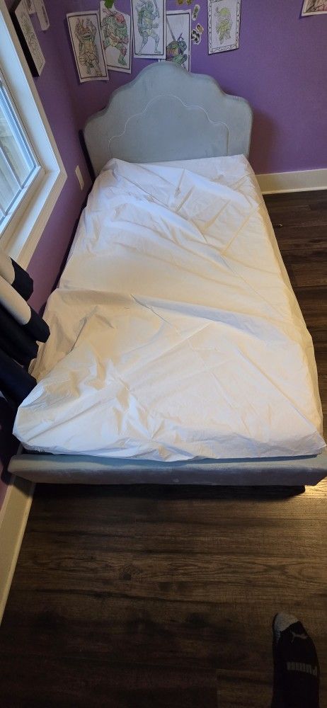 Pink And Blue Twin Size Mattress And Frame