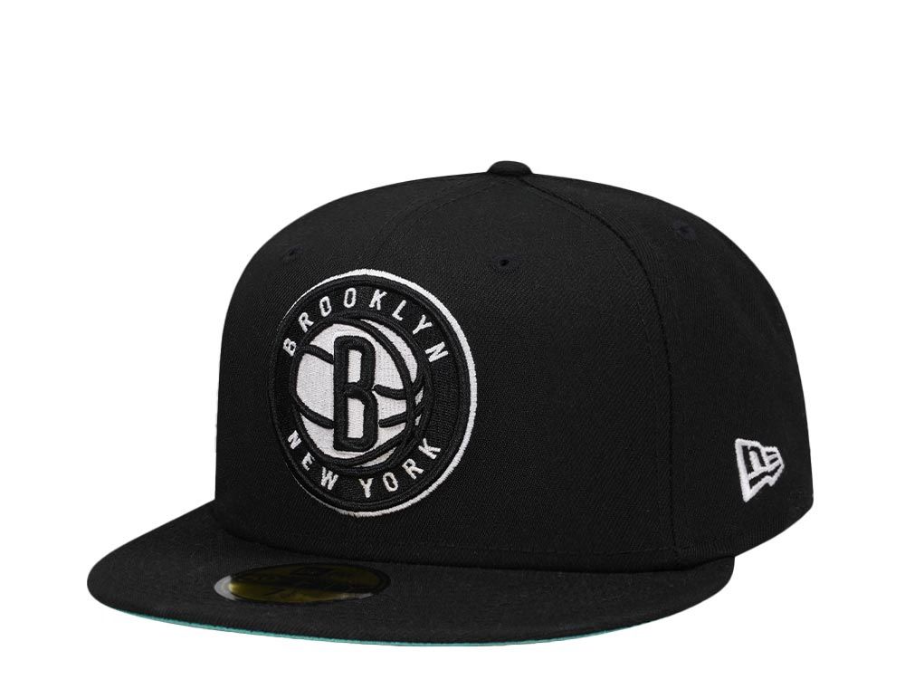 New Era 59Fifty Men 7 1/4 Cap Brooklyn Nets Team Color Black Fitted Hat NEW !!