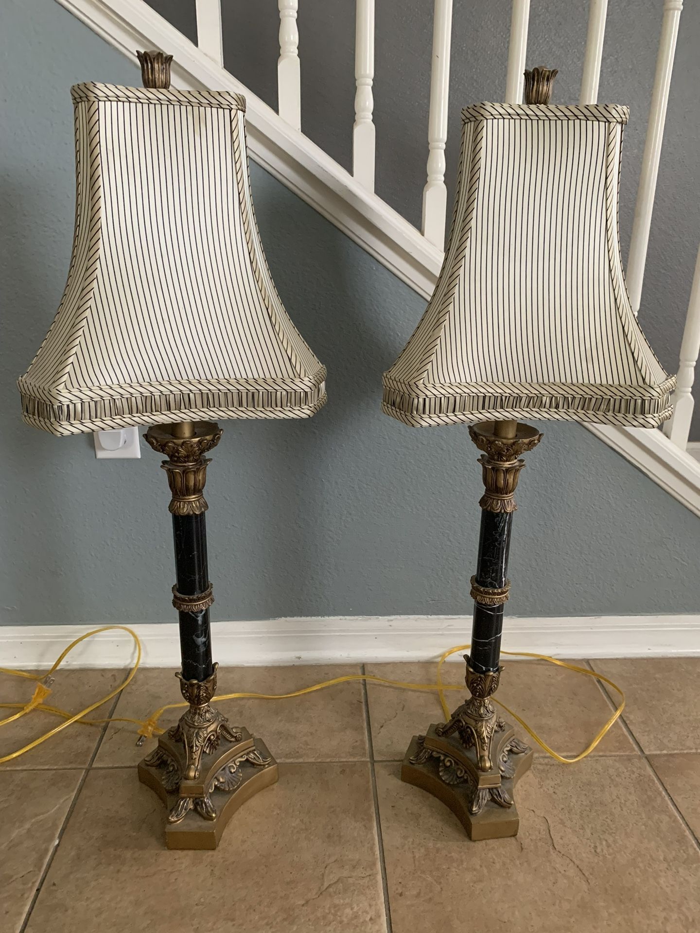 Antique Marble, And Silk Lamps 