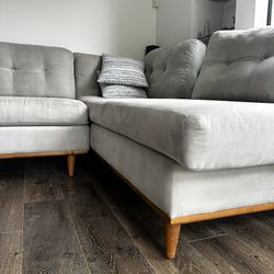 Custom Made Grey Couch With Wood Legs Mid-century Style