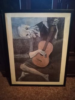 The Old Guitarist By Pablo Picasso Plexiglass Framed Print Artwork, Home Decor 