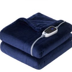 Sealy Electric Heating Blanket Navy Blue Flannel 50x60in 6 Heat Levels