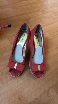 Michael Kors Red Suede Peep-Toe Wedges