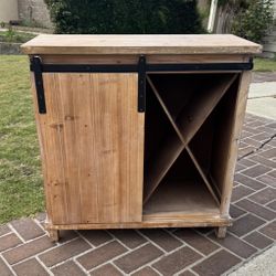 Wood Liquor Cabinet w/ Sliding Door, Shelves, Wine Storage