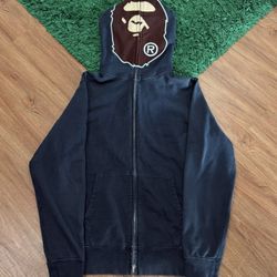 BAPE Ape Face Full Zip Hoodie – Navy– Size XL – PreOwned -