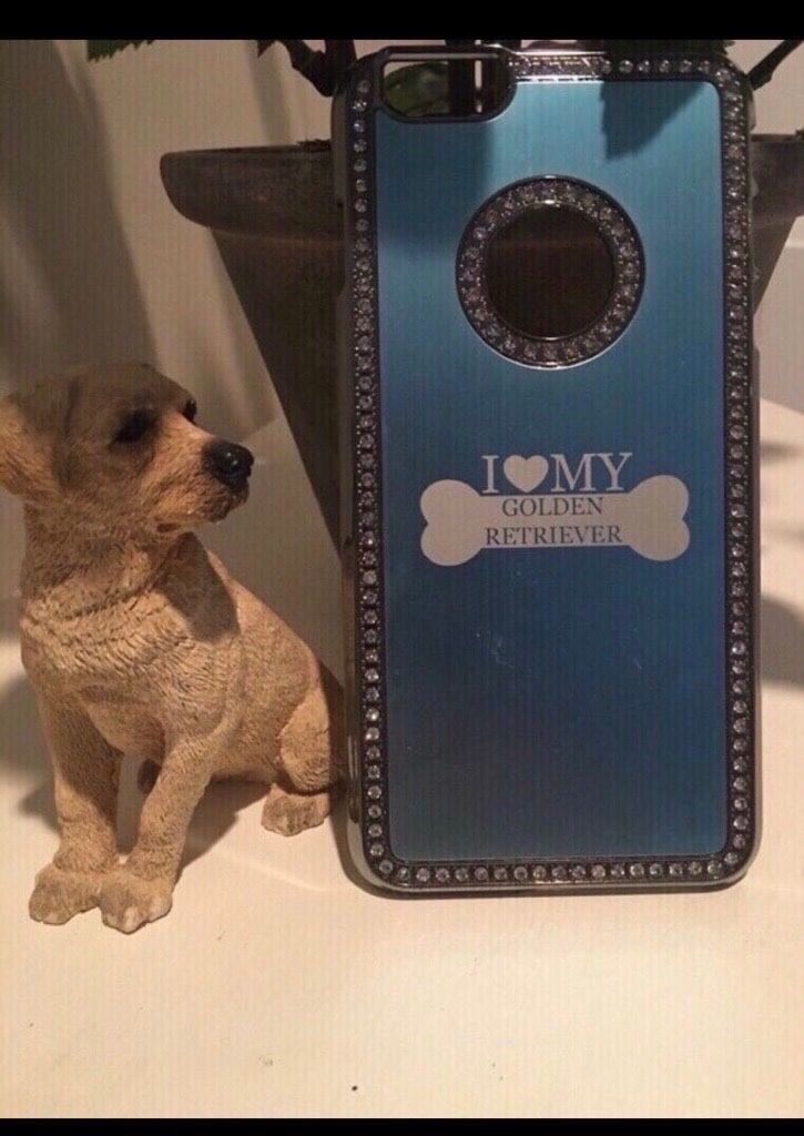 I love my golden retriever jeweled phone case iPhone 6 Plus and statue