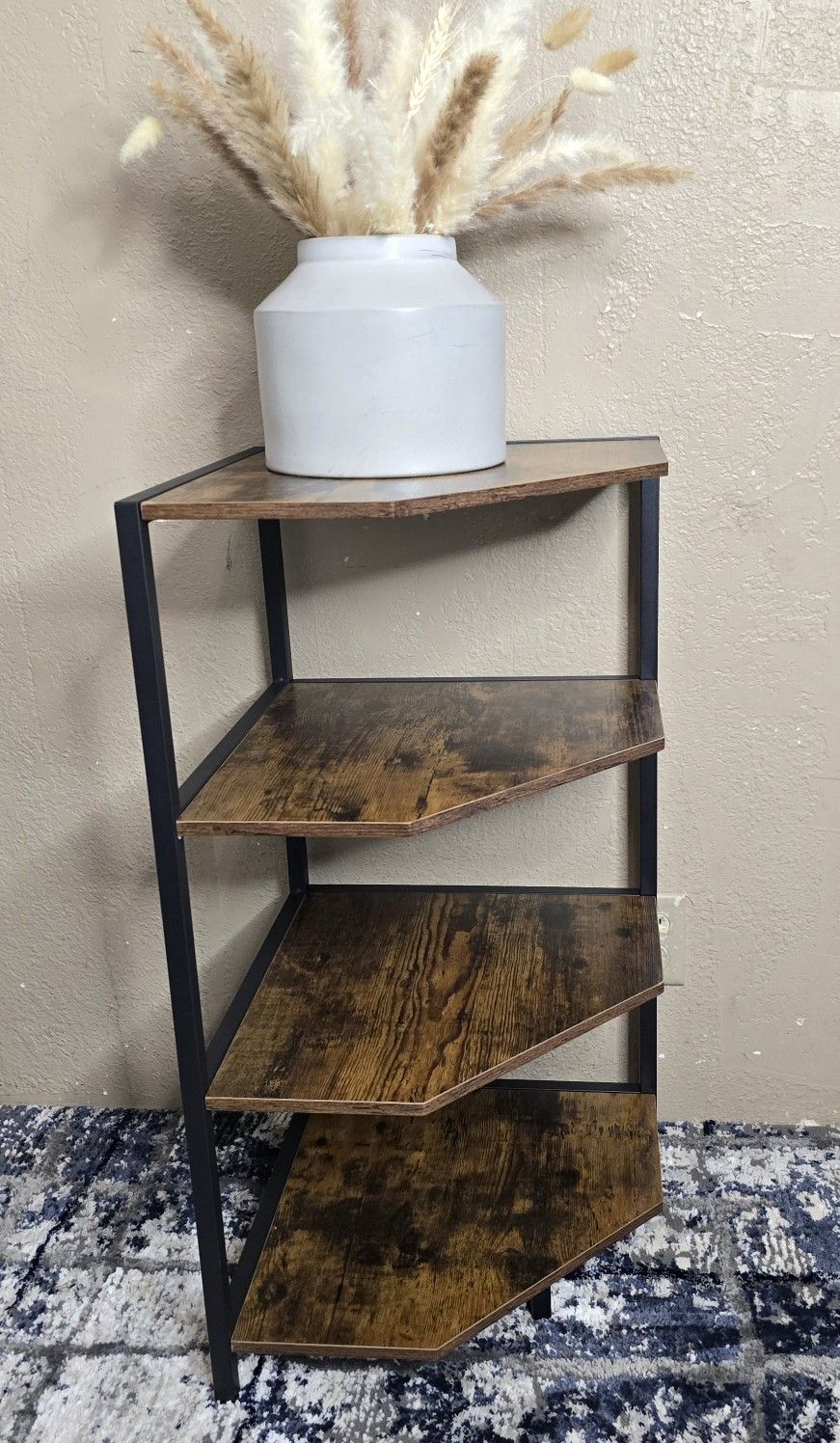 31" Corner Shelf, 4-Tier Display Shelves, Wood Storage Stand with Metal Frame

