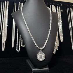 925 Italian silver rope chain with San Benito pendant