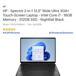 HP Spectre 13.5 Wide Ultra XGA TOUCH ACREEN LAPTOP INTEL CORE I7  16 GB  512 GB SSD  Nightfall Black 