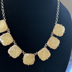 Gold Yellow Square Stones Necklace 20in