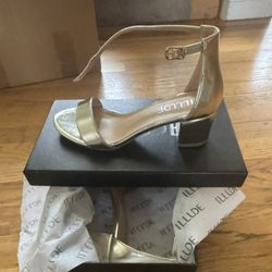 Illude Gold Strap Heels Size 71/2