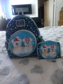 Loungefly Disney Mickey & Minnie Snow Globe Mini Backpack plus matching wallet
