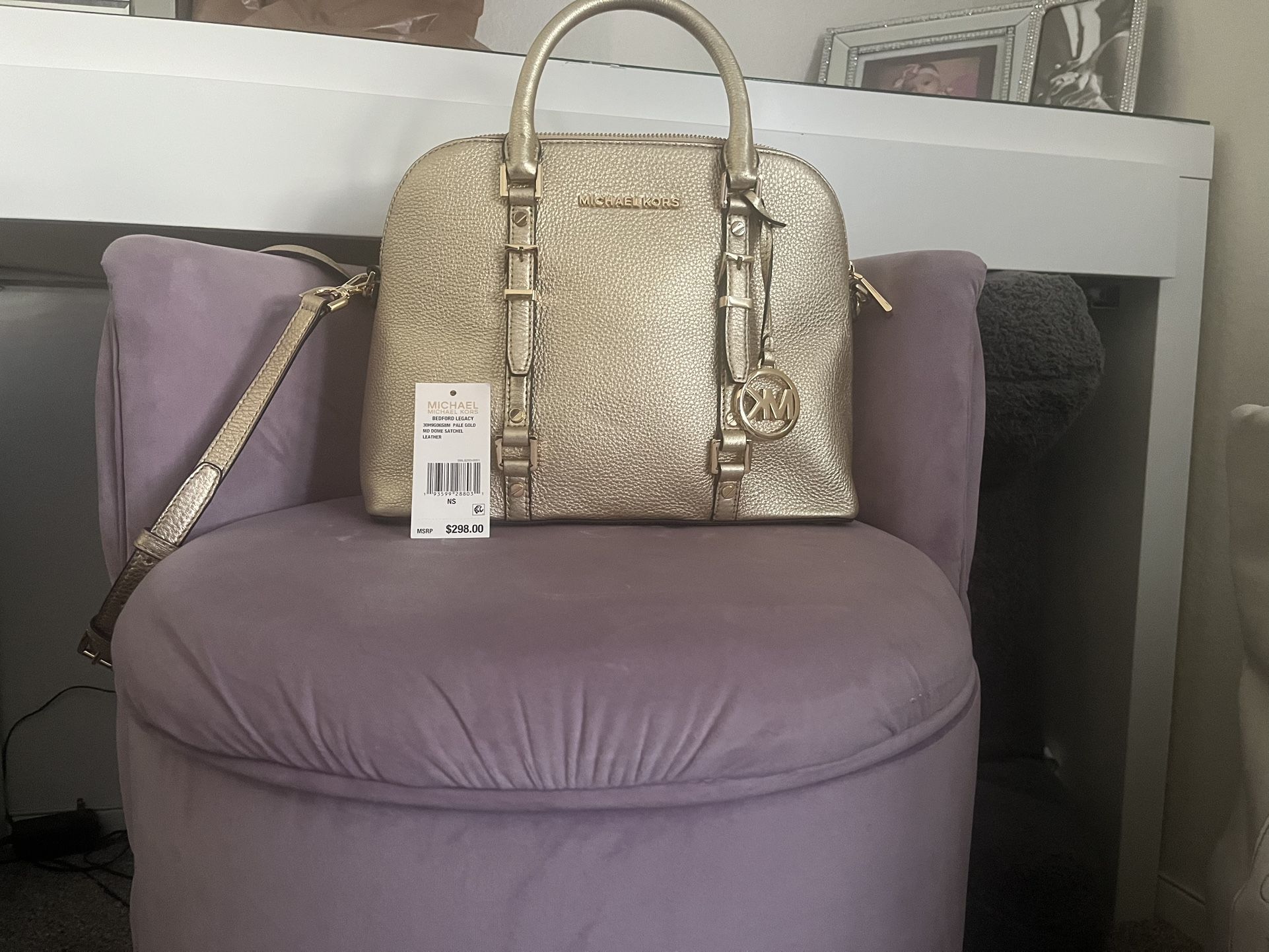 Michael Kors Lovely Pale Gold Medium Dome Satchel