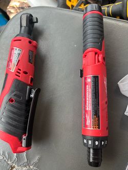 Milwaukee M12 Ratchet and Screw driver with dewalt drills and impacts