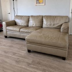 Beige Leather L-Shape Sectional Sofa with Chaise from Living Spaces