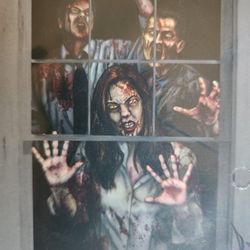 Halloween ~ Zombie Asylum Backlit Window Posters & Snake Door Panel