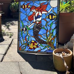 Real stain glass mermaid 24”x32” aprox ocean sea Ariel