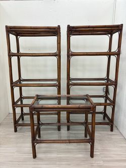 Vintage Bamboo & Glass Shelving Units