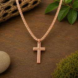 Pure Copper Cross Necklace with Dragon 5 mm 22" Bone Chain 

A timeless symbol of faith paired with a distinctive Dragon Bone chain, this pure copper 