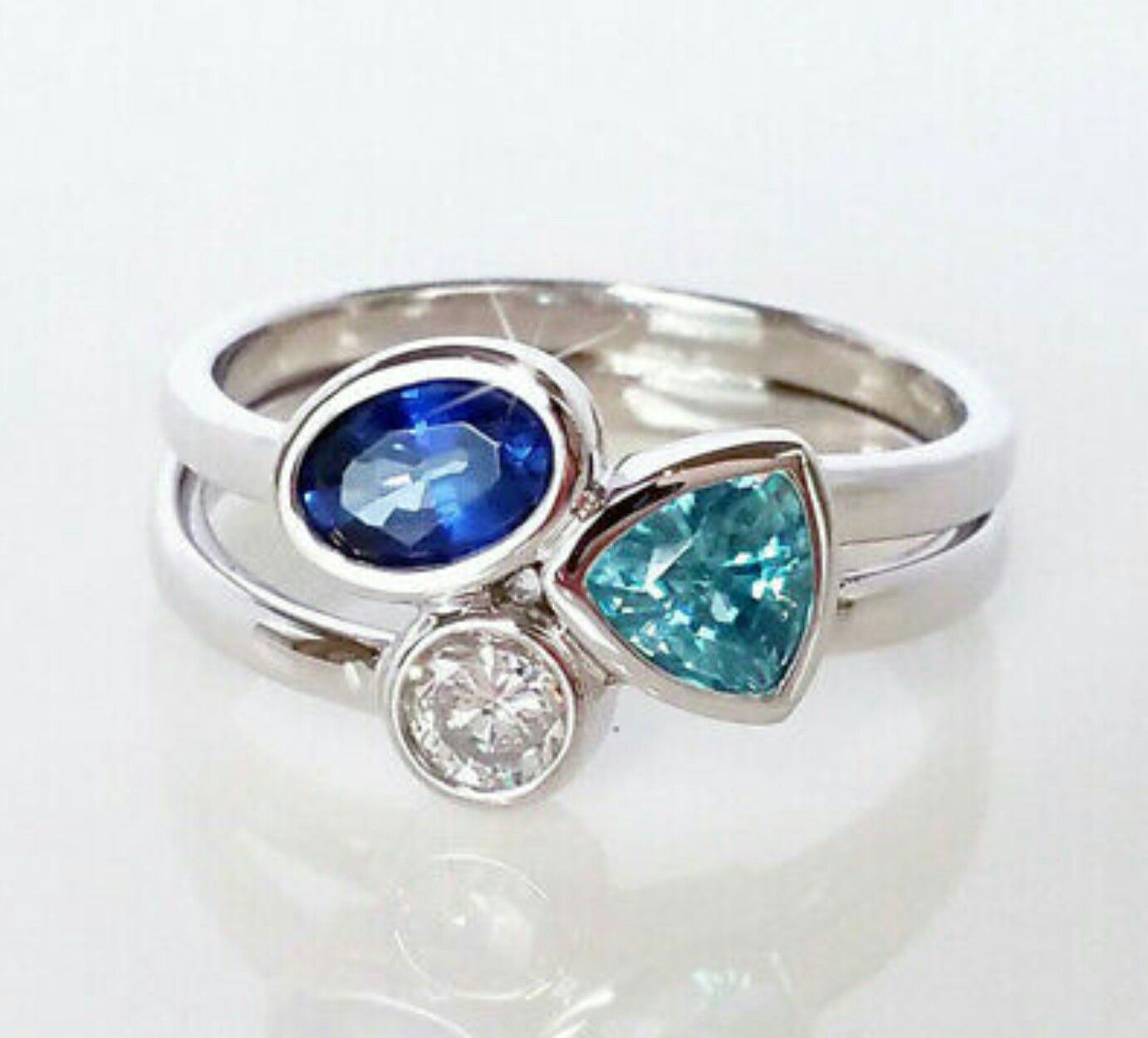 925 Silver Wedding Rings Women Aquamarine & Sapphire Ring Size 6-10