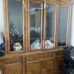 Wooden Cabinet and with Glass Doors in Antique Oak 70”in L x 20” W