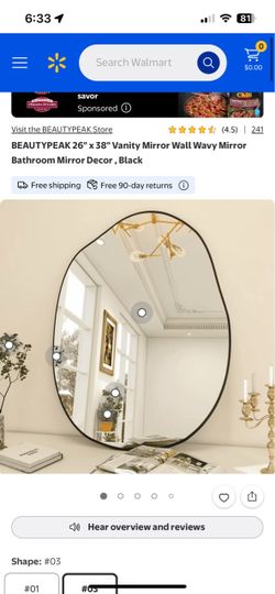 Visit the BEAUTYPEAK Store (4.5) | 241 BEAUTYPEAK 26" x 38" Vanity Mirror Wall Wavy Mirror Bathroom Mirror Decor, Black