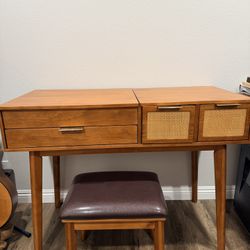 Classic Brown 3-Drawer 43.3 in. Wide Makeup Vanity Set with Flip-Top Mirror, Stool and Dressing Table
