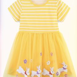 Toddler Girl Cotton Casual Dress Cartoon Appliques.