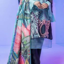 3 Pcs Almeera  Dress Pure Chiffon Silk Dupata And Beautiful 